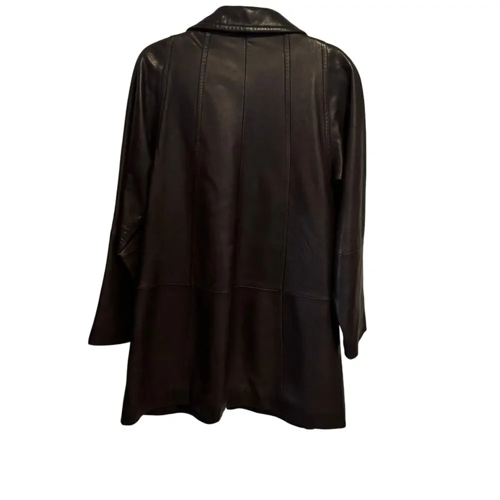 Tibor Leathers Vintage Long Line Dark Brown Zip Front Leather Coat Women's M